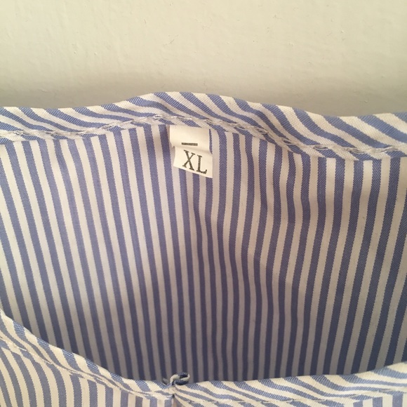 Blue and white stripe OTS ruffle top large - Picture 3 of 5